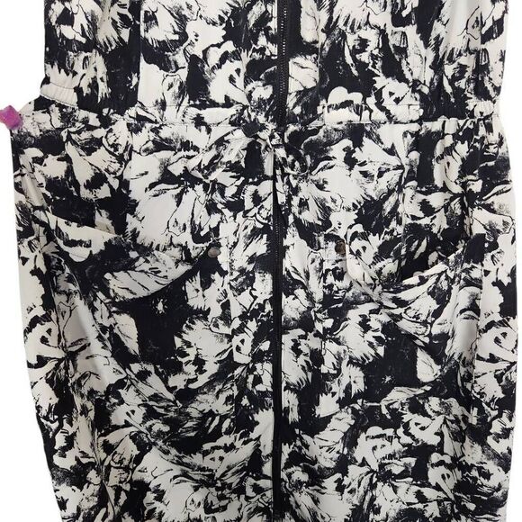 Alfani dress zip front tie waist v neck black white print pockets size 6 - Picture 2 of 5